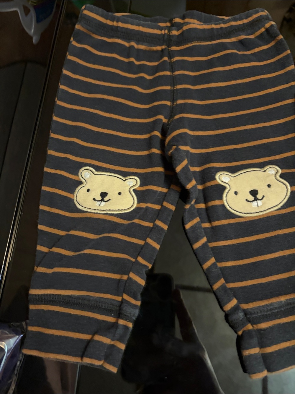 Carter's Navy and Brown Striped Leggings with Bear Knee Patches